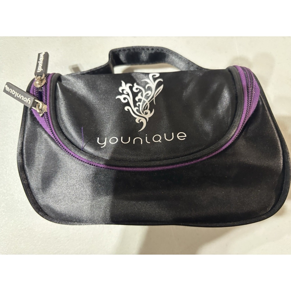 YOUNIQUE Makeup Bag Black/Purple Zipper Cosmetic Bag with Brush Slots ~